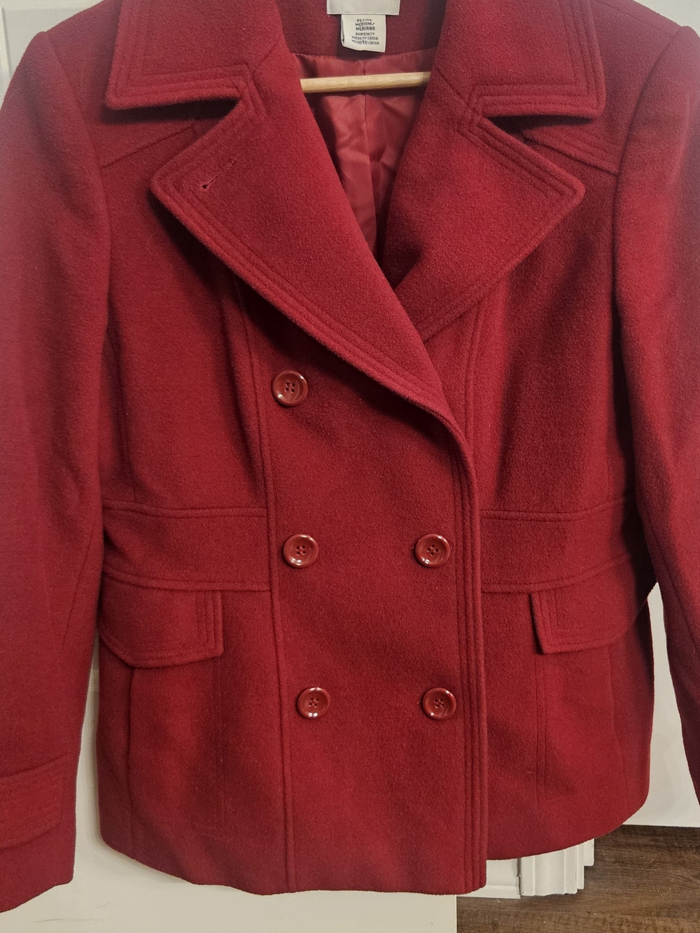 Women's St. John's Bay Red Double-Breasted Pea Coat